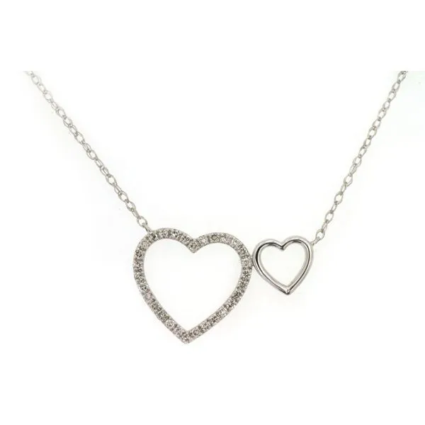 14K White Gold Double Open Heart Diamond Necklace Quality Gem LLC Bethel, CT