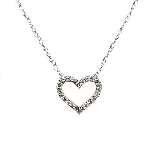 14K White Gold Mini Open Diamond Heart Necklace Quality Gem LLC Bethel, CT