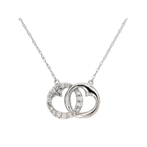 14K White Gold Diamond Double Open Heart Circle Necklace Quality Gem LLC Bethel, CT