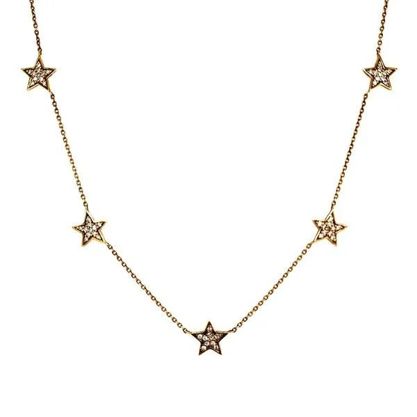 14K Yellow Gold Seven Diamond Star Station Necklace Quality Gem LLC Bethel, CT