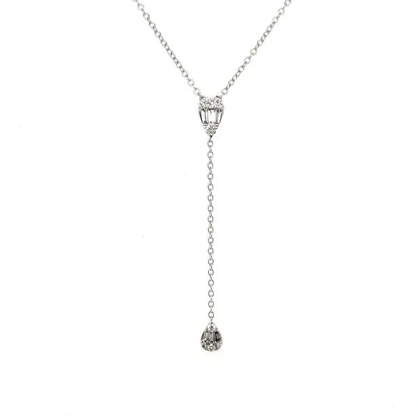 14K White Gold Baguette & Round Diamond Lariat Necklace Quality Gem LLC Bethel, CT