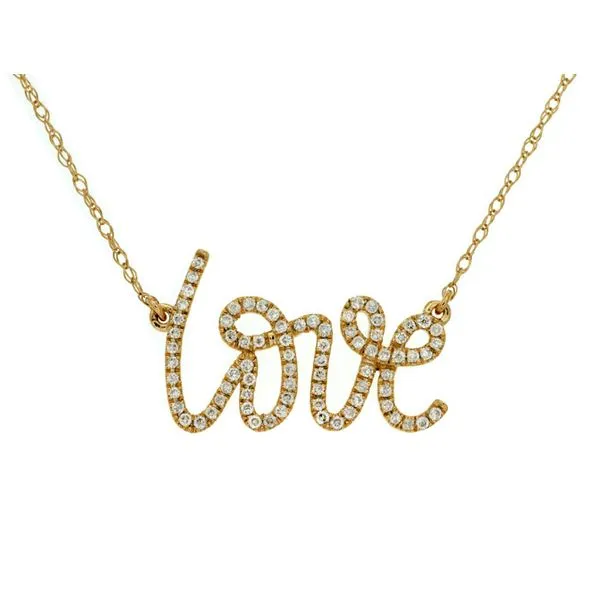 14K Yellow Gold Diamond LOVE Necklace Quality Gem LLC Bethel, CT