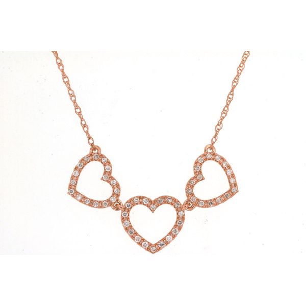 14K Rose Gold Triple Open Diamond Heart Necklace Image 3 Quality Gem LLC Bethel, CT