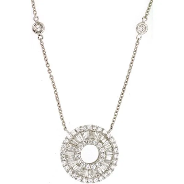 14K White Gold ROund And Baguette Diamond Donut Necklace Quality Gem LLC Bethel, CT