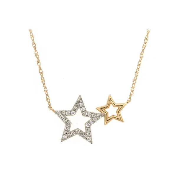 14K Yellow Gold Double Star Diamond Necklace Length 18 Inches Quality Gem LLC Bethel, CT