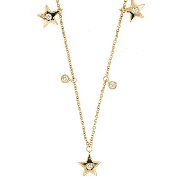 14K Yellow Gold Star Dangles Necklace Length 18 Inches Quality Gem LLC Bethel, CT