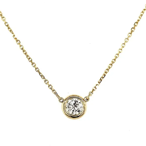 14K Yellow Gold Single Bezel Set Diamond Necklace 18 Inches Quality Gem LLC Bethel, CT