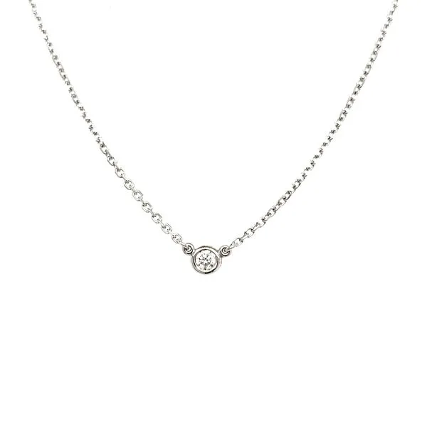 14K White Gold Petite Solitaire Bezel 0.05ct Diamond Necklace Quality Gem LLC Bethel, CT