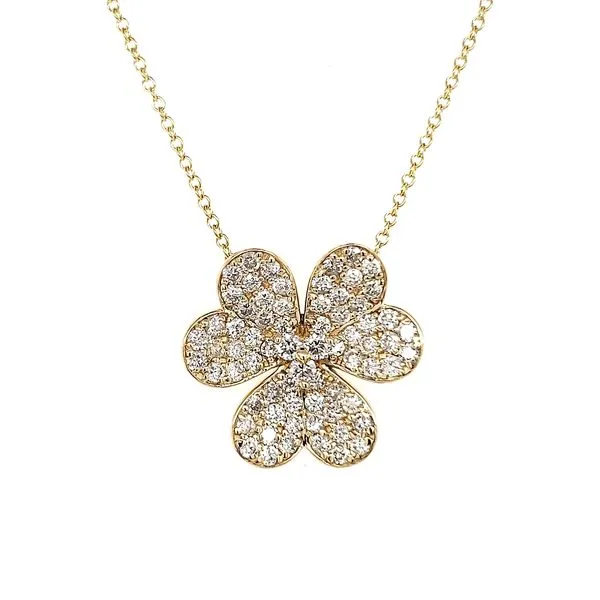 14K Yellow Gold Floral Clover Diamond Pendant Length 18 Inches Image 2 Quality Gem LLC Bethel, CT