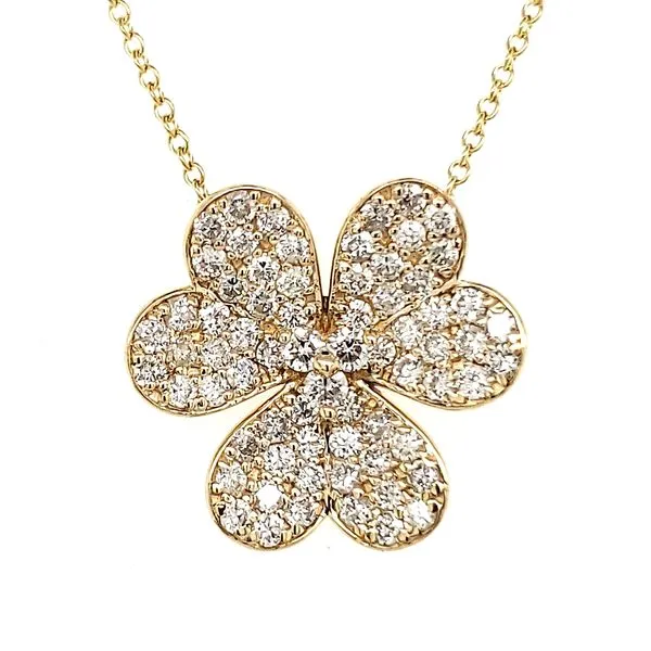 14K Yellow Gold Floral Clover Diamond Pendant Length 18 Inches Quality Gem LLC Bethel, CT