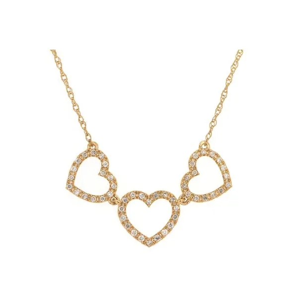 14K Yellow Gold Triple Diamond Heart Necklace Quality Gem LLC Bethel, CT
