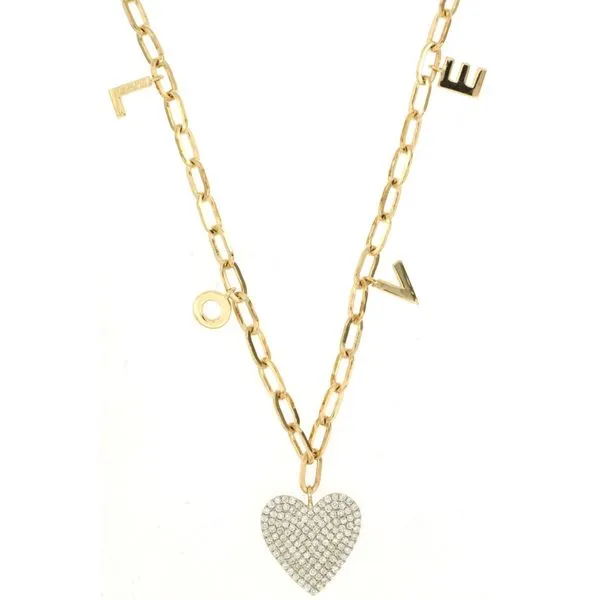 14K Yellow Gold Dangling Love Diamond Heart Necklace Length 18 Inches Quality Gem LLC Bethel, CT
