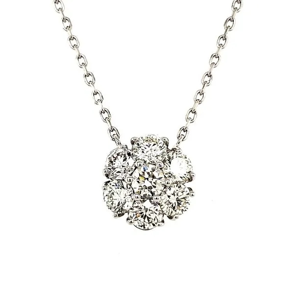 14K White Gold cluster and Station Diamond Necklace Length 17 Inches Image 2 Quality Gem LLC Bethel, CT
