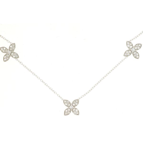 14K White Gold 5 Flower Diamond Station Necklace Quality Gem LLC Bethel, CT