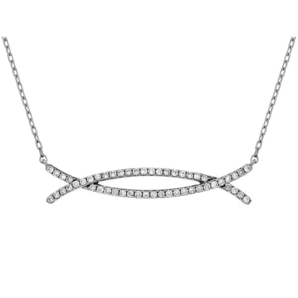 14K White Gold Diamond Crossover Necklace Length 18 Inches Quality Gem LLC Bethel, CT