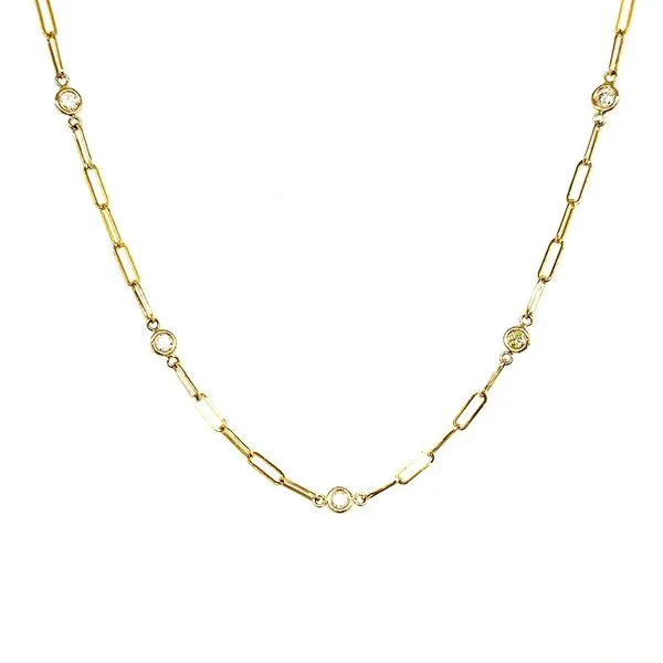 14K Yellow Gold Paperclip Diamond Station Necklace Length 18 Inches Quality Gem LLC Bethel, CT
