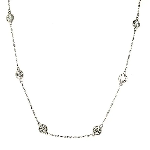 14K White Gold Diamond Station Necklace 2.51ct Length 18 Inches Quality Gem LLC Bethel, CT
