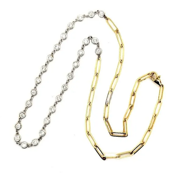 14K Two Tone Half Diamond Bezels Half Paperclip Necklace Length 17 Inches Image 3 Quality Gem LLC Bethel, CT