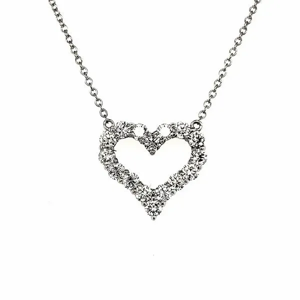 14K White Gold Diamond Heart Necklace Length 18 Inches Quality Gem LLC Bethel, CT