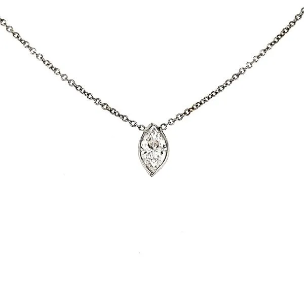 14K White Gold Diamond Marquise Bezel Solitaire Necklace Length 18 Inches Image 2 Quality Gem LLC Bethel, CT