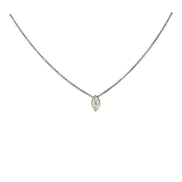 14K White Gold Diamond Marquise Bezel Solitaire Necklace Length 18 Inches Quality Gem LLC Bethel, CT