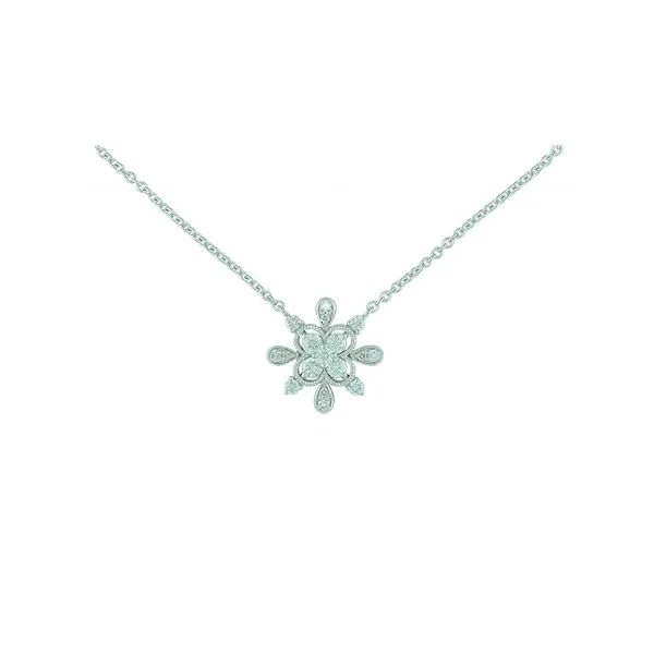 14K White Diamond Filigree Floral Pendant Length 16-18 Inches Adjustable Quality Gem LLC Bethel, CT