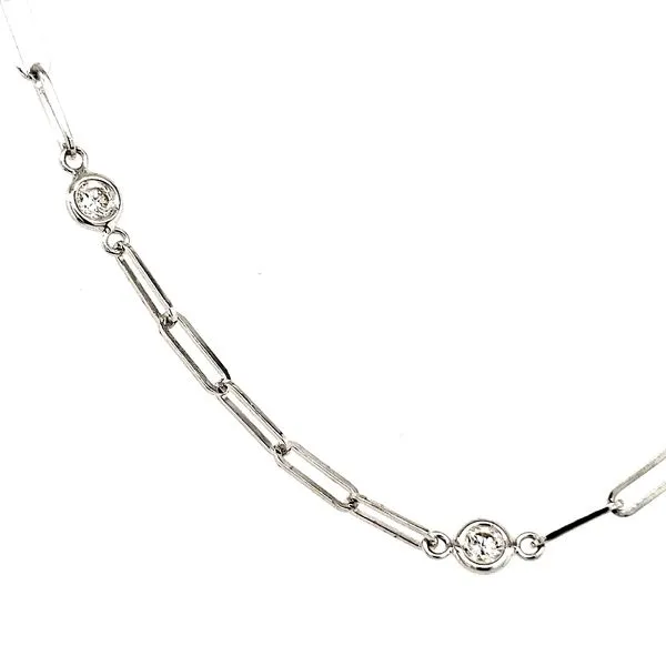 14K White Gold Paperclip Diamond Station Necklace Length 18 Inches Image 2 Quality Gem LLC Bethel, CT