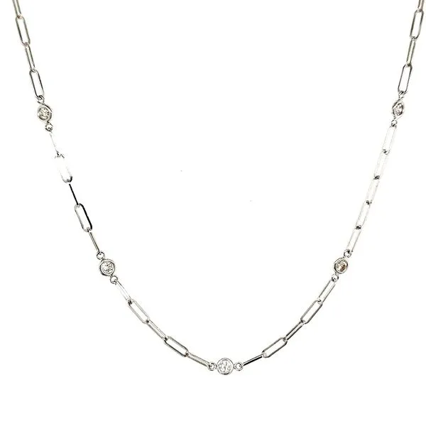 14K White Gold Paperclip Diamond Station Necklace Length 18 Inches Quality Gem LLC Bethel, CT