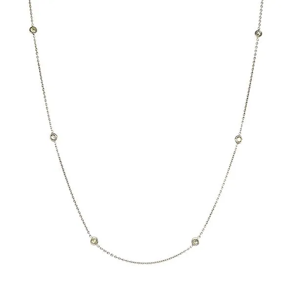14K White Gold Diamond Station Necklace Length 16-18 Inches Adjustable Quality Gem LLC Bethel, CT