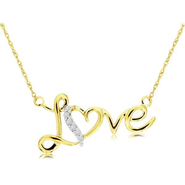 14K Yellow Gold Diamond Love Necklace Length 18 Inches Quality Gem LLC Bethel, CT