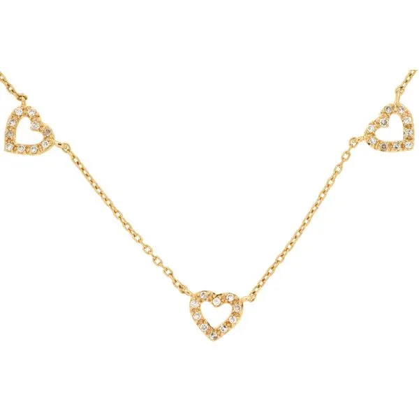 14K Yellow Gold Diamond Heart Station Necklace Length 18 Inches Quality Gem LLC Bethel, CT