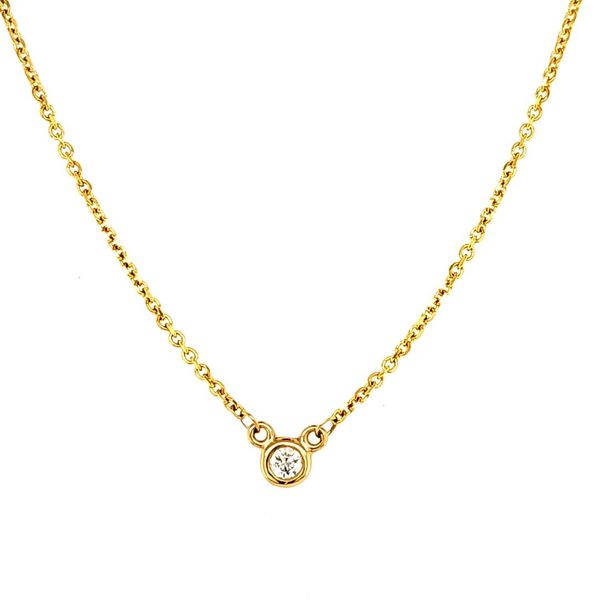14K Yellow Gold Petite Solitaire Bezel 0.05ct Diamond Necklace Quality Gem LLC Bethel, CT