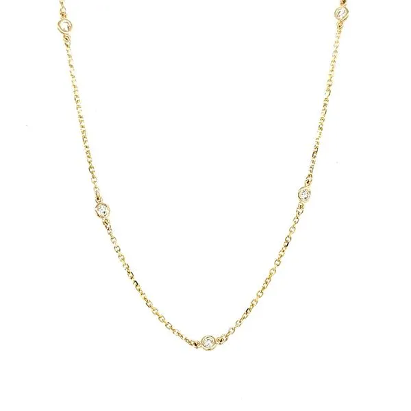 14K Yellow Gold Diamond Station Necklace Length 18 Inches Image 2 Quality Gem LLC Bethel, CT