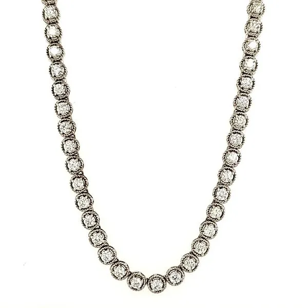 14K White Gold Milgrain Half Riviera Diamond Bolo Necklace Length 33 Inches Adjustable Quality Gem LLC Bethel, CT