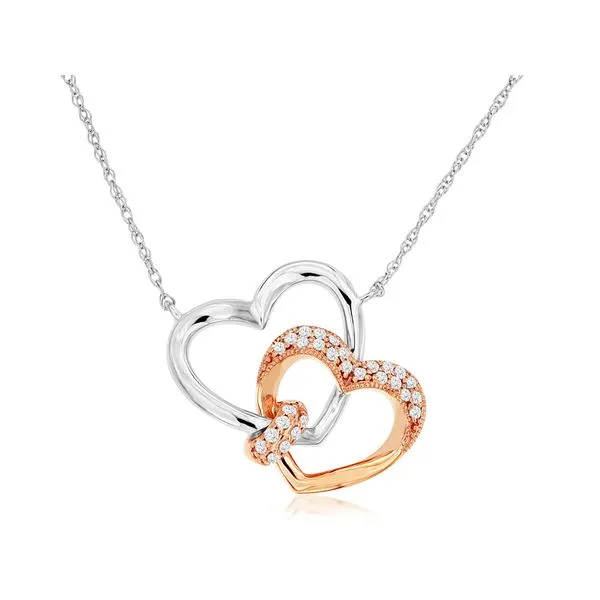 14K White and Rose Gold Diamond Double Heart Necklace Length 18 Inches Quality Gem LLC Bethel, CT