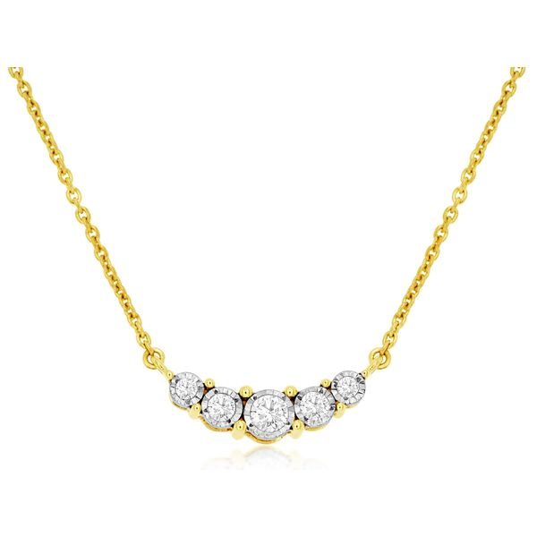 14K Yellow Gold Curved Illusion Bezel Diamond Bar Necklace Quality Gem LLC Bethel, CT