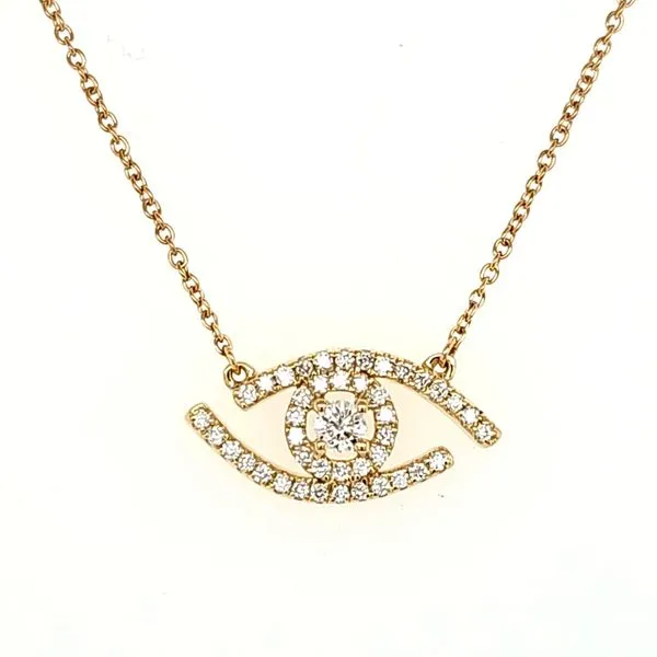 14K Yellow Gold Diamond Evil Eye Necklace Length 18 Inches Quality Gem LLC Bethel, CT