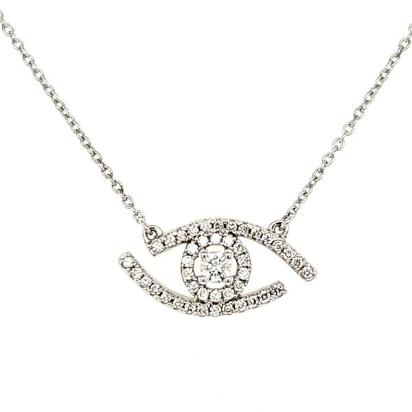 14K White Gold Diamond Evil Eye Pendant Length 18 Inches Quality Gem LLC Bethel, CT