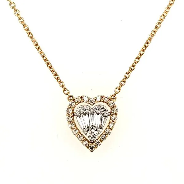 14K Yellow Gold Baguette and Round Diamond Heart Necklace Length 18 Inches Image 2 Quality Gem LLC Bethel, CT