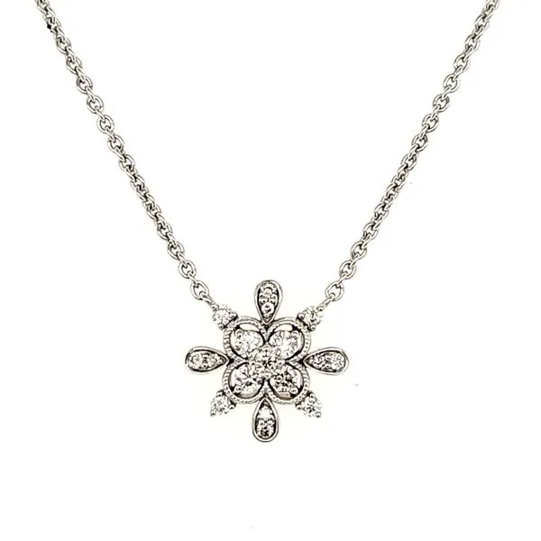 14K White Diamond Filigree Floral Pendant Length 16-18 Inches Adjustable Quality Gem LLC Bethel, CT