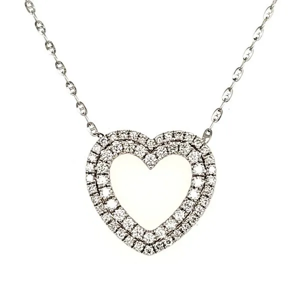 14K White Gold Double Row Diamond Heart Necklace Length 18 Inches Quality Gem LLC Bethel, CT