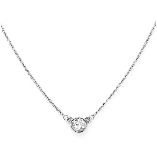 14K White Gold Single Diamond Bezel Pendant Length 18 Inches Quality Gem LLC Bethel, CT