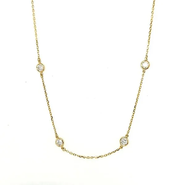 14K Yellow Gold Diamond Station Necklace Length 18 Inches Image 2 Quality Gem LLC Bethel, CT