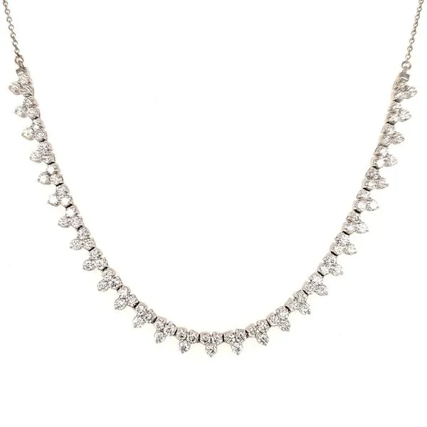 14K White Gold Tri Cluster Diamond Necklace Length 18 Inches Quality Gem LLC Bethel, CT
