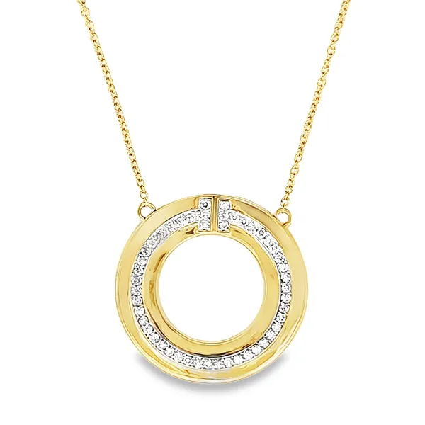 14K Two Tone Open Disc Diamond Circle Pendant Length 18 Inches Quality Gem LLC Bethel, CT