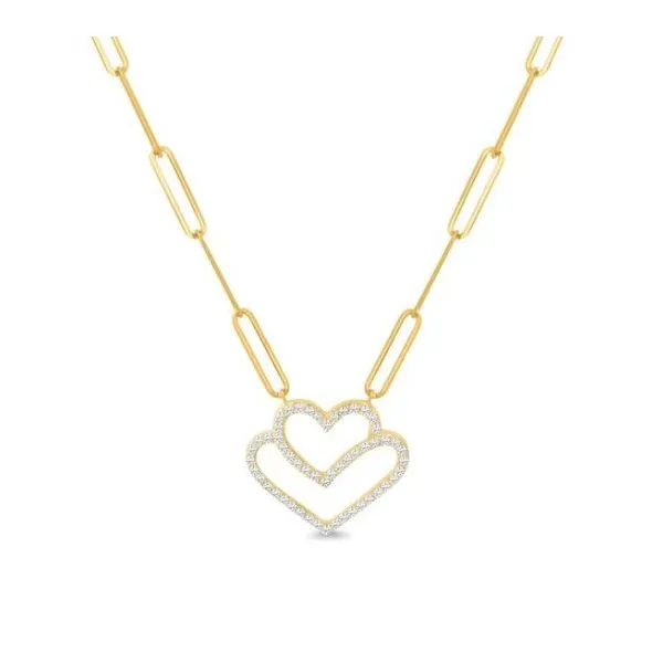 14K Yellow Gold Stacking Double Diamond Heart Paperclip Necklace Length 18 Inches Quality Gem LLC Bethel, CT