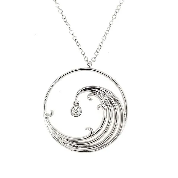 14K White Gold Diamond Ocean Wave Necklace Length 15-18 Inches Adjustable Quality Gem LLC Bethel, CT