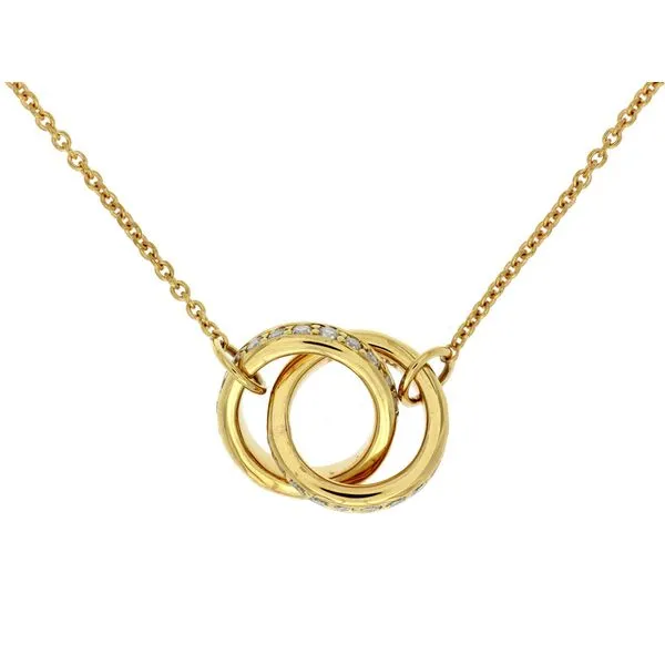 14K Yellow Gold Interlocking Circles Diamond Necklace Length 16-18 Adjustable Quality Gem LLC Bethel, CT