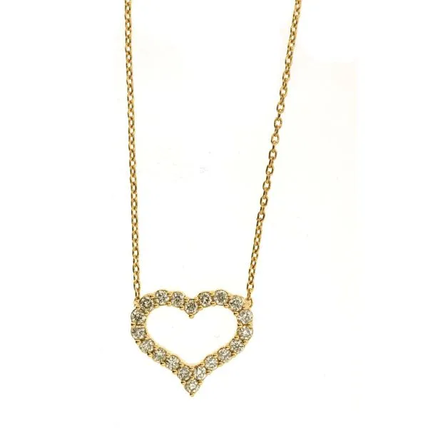 14K Yellow Gold Diamond Open Heart Necklace Length 18 Inches Quality Gem LLC Bethel, CT
