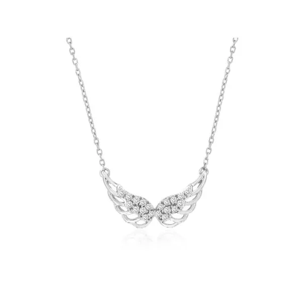 14K White Gold Diamond Angel Wings Necklace Length 18 Inches Quality Gem LLC Bethel, CT